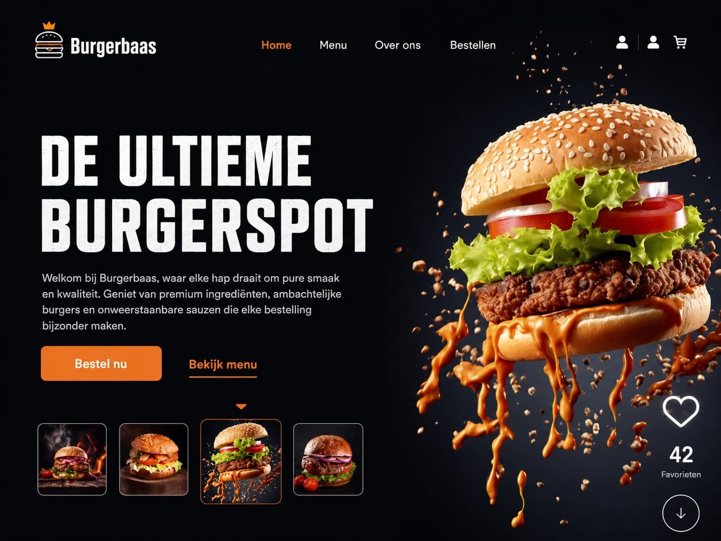 Voorbeeldconcept Burgerbaas, een restaurantwebsite