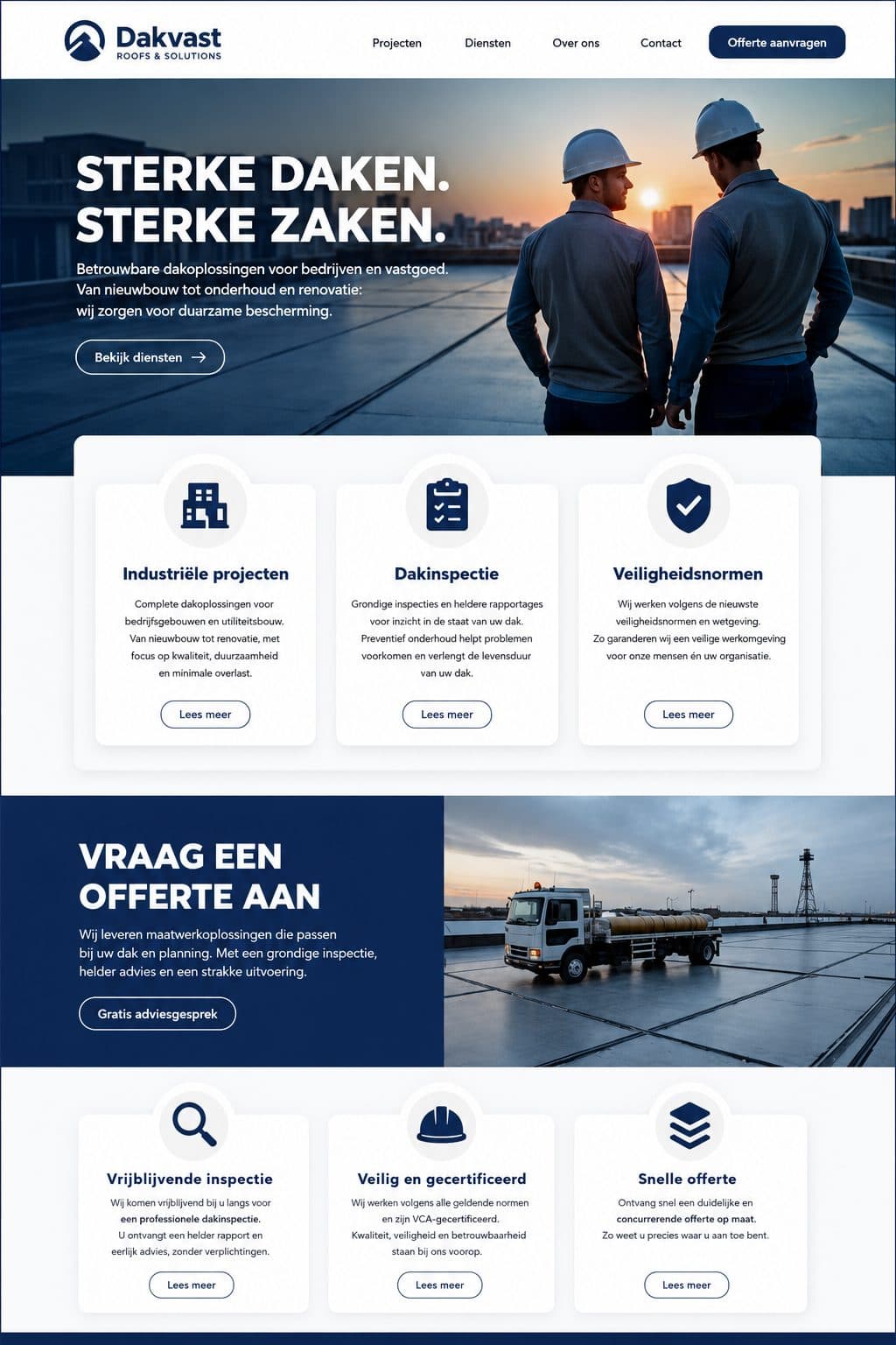 Voorbeeldconcept Dakvast, een website voor een dakdekkersbedrijf