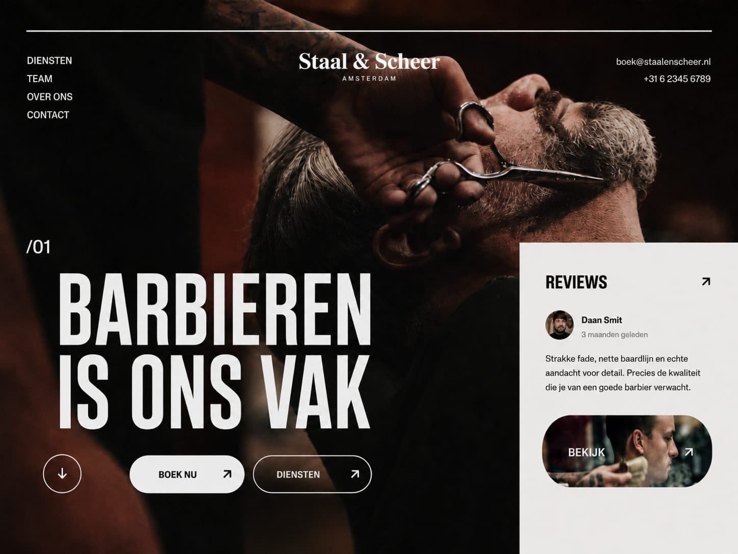 Voorbeeldconcept Staal & Scheer, een kapperswebsite